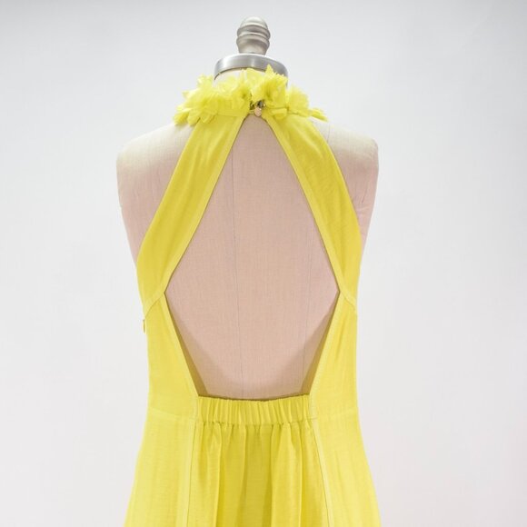 Karen Millen Citrine Yellow Linen-Blend Rosette Maxi Dress - Picture 8 of 11